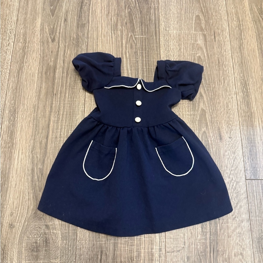 Jamie And Jack Marine Puff Sleeve Dress Navy Blue Size   6-12 Months